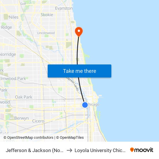Jefferson & Jackson (North) to Loyola University Chicago map