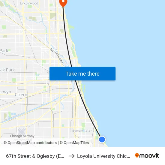 67th Street & Oglesby (East) to Loyola University Chicago map