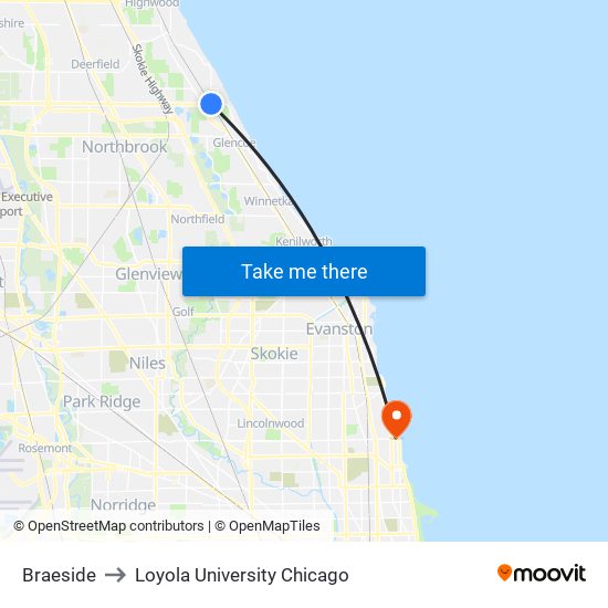 Braeside to Loyola University Chicago map