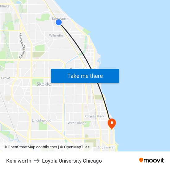 Kenilworth to Loyola University Chicago map