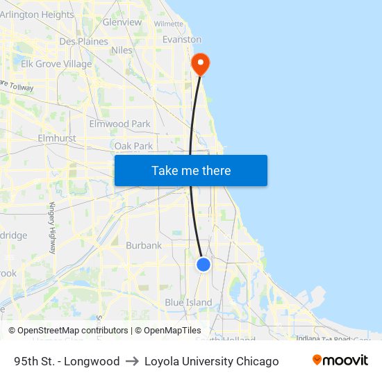 95th St. - Longwood to Loyola University Chicago map