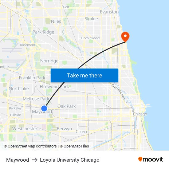 Maywood to Loyola University Chicago map