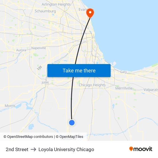 2nd Street to Loyola University Chicago map