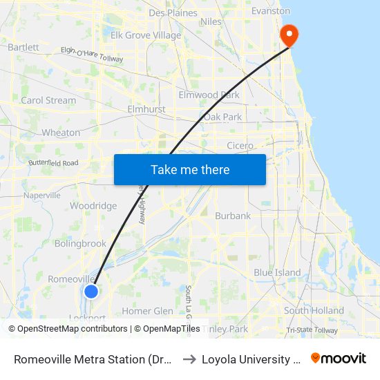 Romeoville Metra Station (Drop Off Only) to Loyola University Chicago map