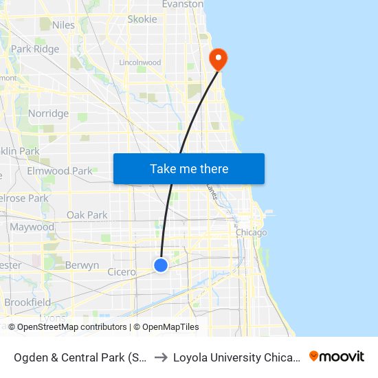 Ogden & Central Park (Sw) to Loyola University Chicago map