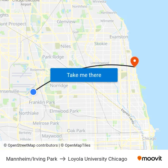 Mannheim/Irving Park to Loyola University Chicago map