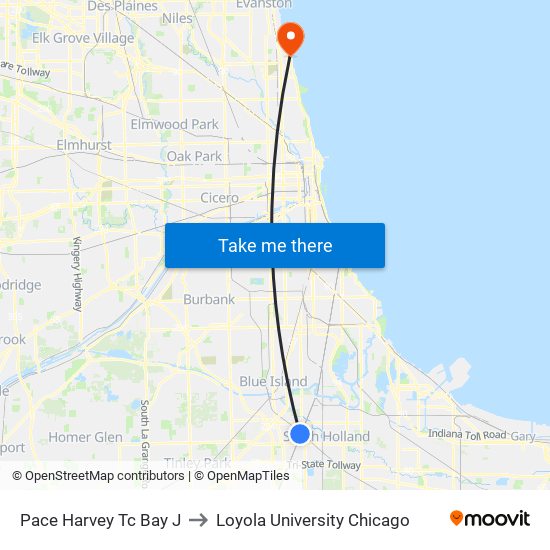 Pace Harvey Tc Bay J to Loyola University Chicago map