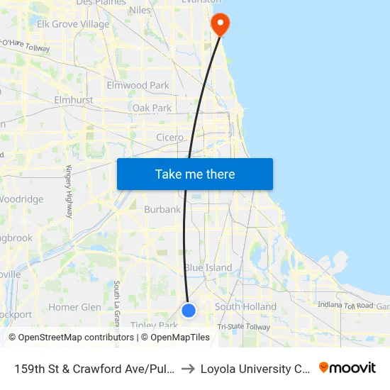 159th St & Crawford Ave/Pulaski Ave to Loyola University Chicago map