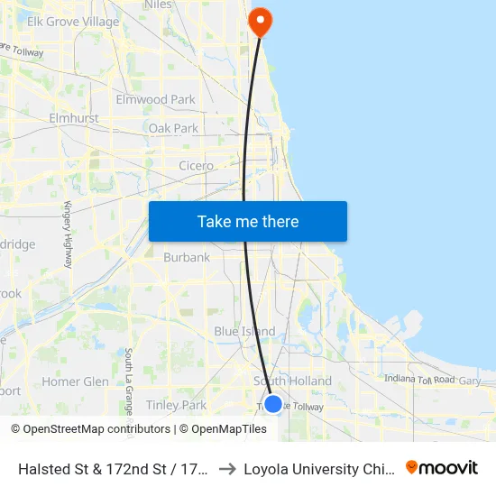 Halsted St & 172nd St / 171st St to Loyola University Chicago map
