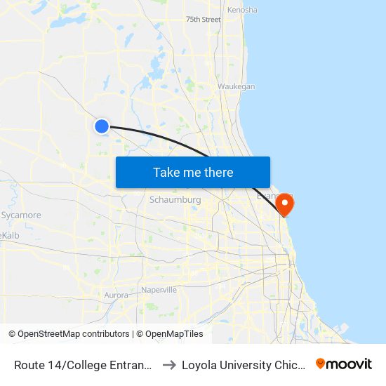 Route 14/College Entrance 3 to Loyola University Chicago map