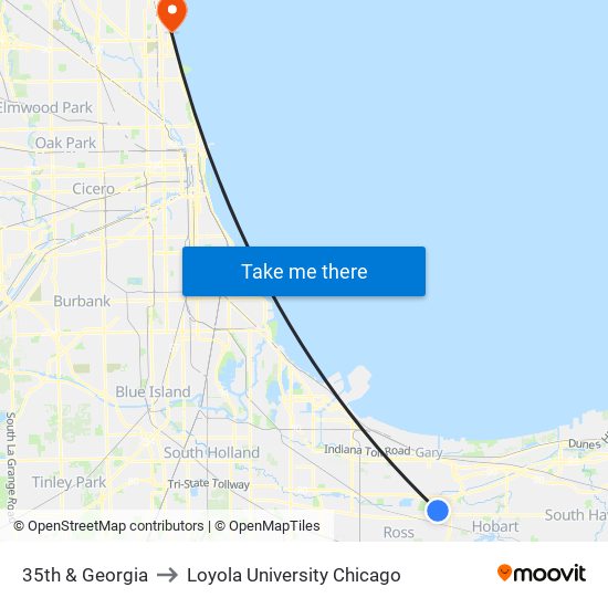 35th & Georgia to Loyola University Chicago map