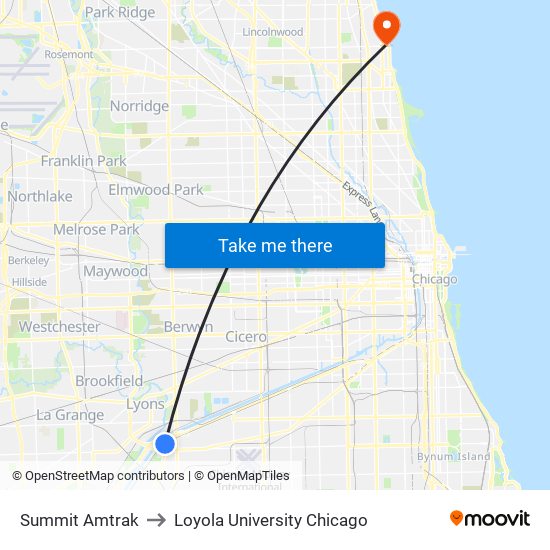Summit Amtrak to Loyola University Chicago map