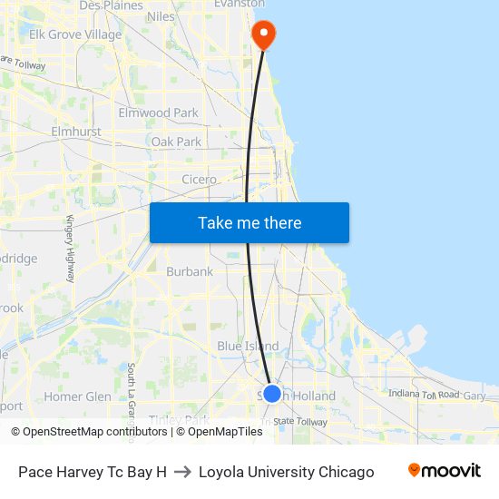 Pace Harvey Tc Bay H to Loyola University Chicago map