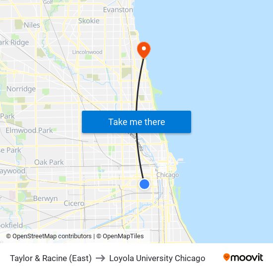 Taylor & Racine (East) to Loyola University Chicago map