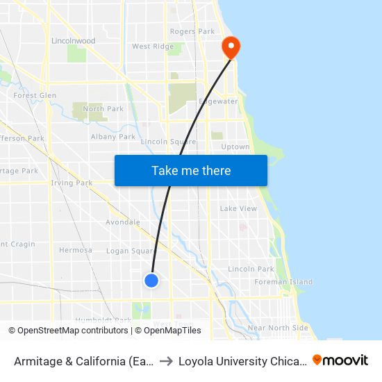 Armitage & California (East) to Loyola University Chicago map