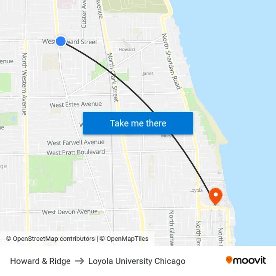 Howard & Ridge to Loyola University Chicago map