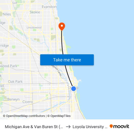 Michigan Ave & Van Buren St (Pick Up Only) to Loyola University Chicago map