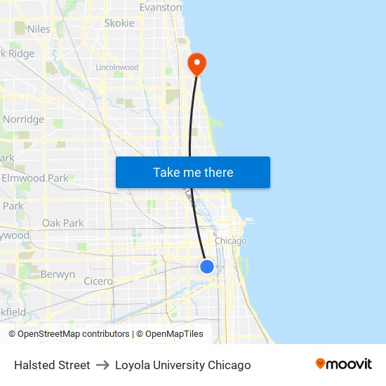 Halsted Street to Loyola University Chicago map