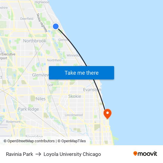 Ravinia Park to Loyola University Chicago map