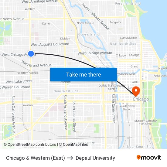Chicago & Western (East) to Depaul University map