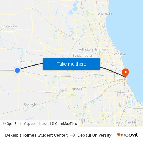 Dekalb (Holmes Student Center) to Depaul University map