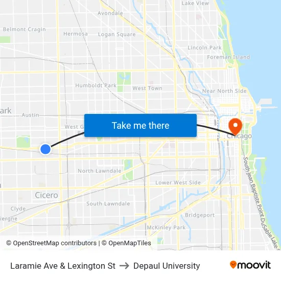 Laramie Ave & Lexington St to Depaul University map