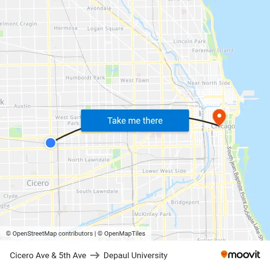 Cicero Ave & 5th Ave to Depaul University map