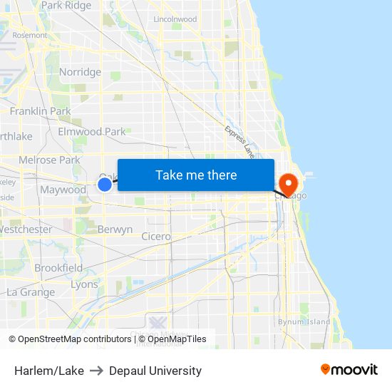 Harlem/Lake to Depaul University map