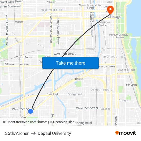35th/Archer to Depaul University map