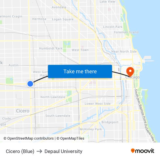 Cicero (Blue) to Depaul University map