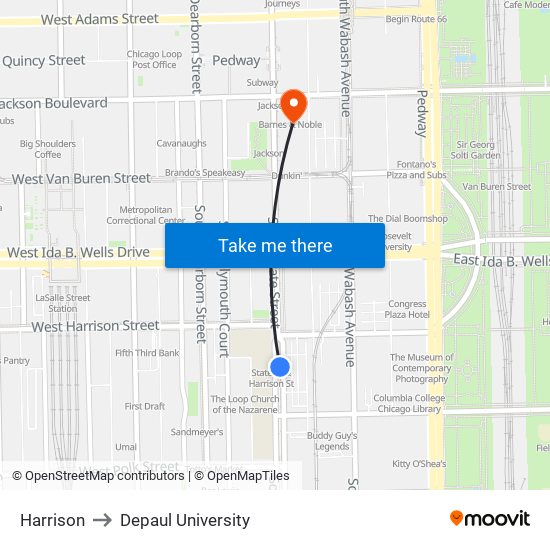 Harrison to Depaul University map