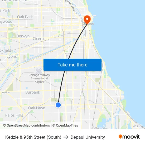 Kedzie & 95th Street (South) to Depaul University map