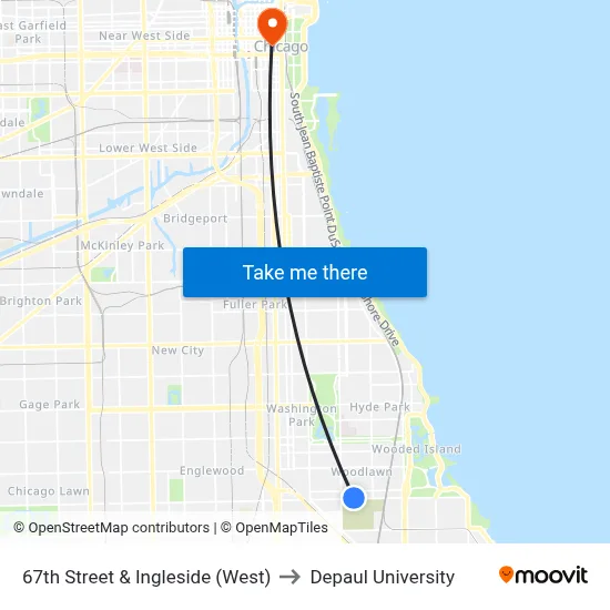 67th Street & Ingleside (West) to Depaul University map