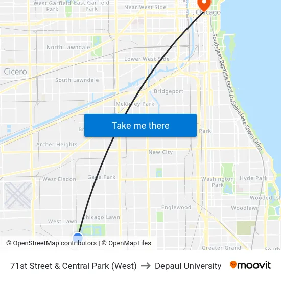 71st Street & Central Park (West) to Depaul University map