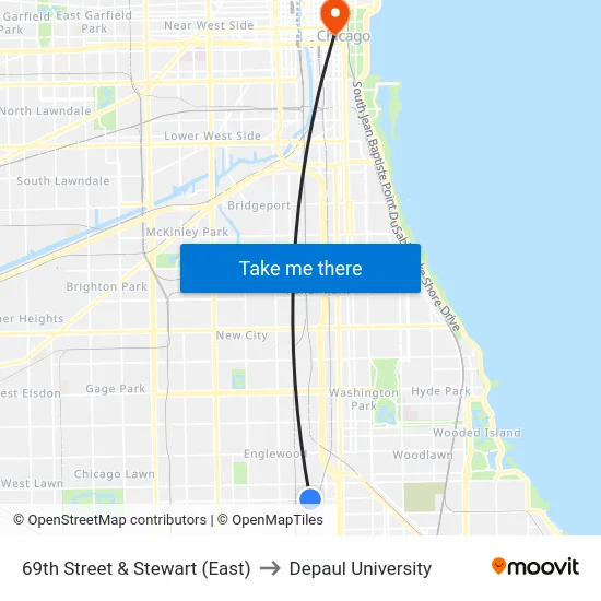 69th Street & Stewart (East) to Depaul University map