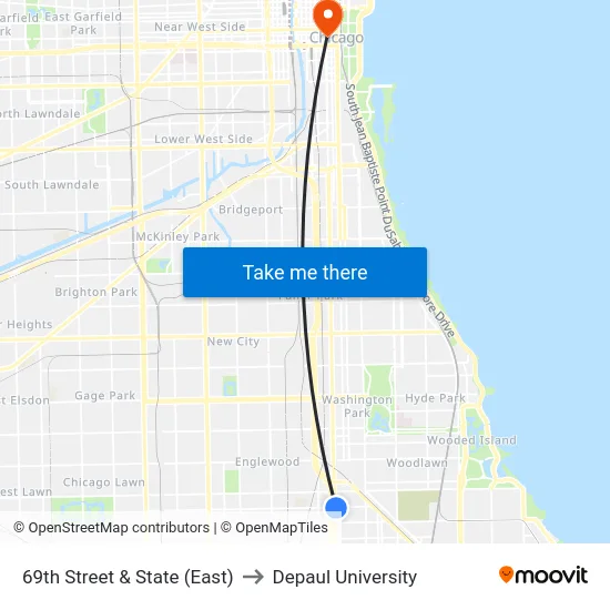 69th Street & State (East) to Depaul University map
