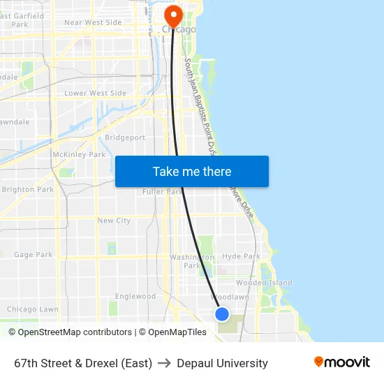 67th Street & Drexel (East) to Depaul University map