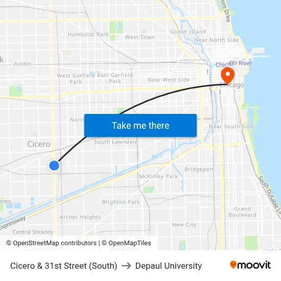 Cicero & 31st Street (South) to Depaul University map