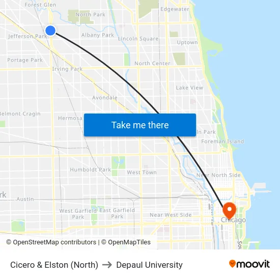 Cicero & Elston (North) to Depaul University map