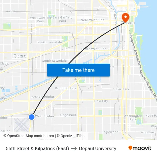 55th Street & Kilpatrick (East) to Depaul University map