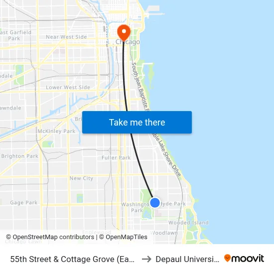 55th Street & Cottage Grove (East) to Depaul University map
