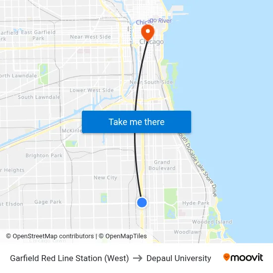Garfield Red Line Station (West) to Depaul University map