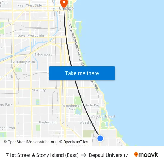 71st Street & Stony Island (East) to Depaul University map