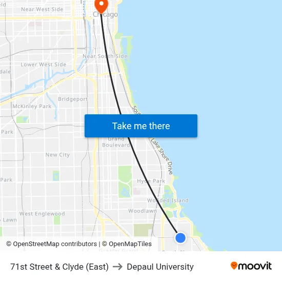 71st Street & Clyde (East) to Depaul University map
