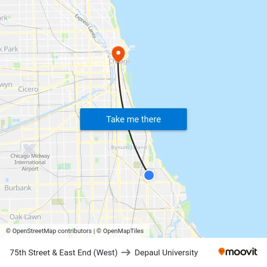 75th Street & East End (West) to Depaul University map