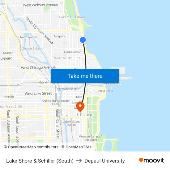 Lake Shore & Schiller (South) to Depaul University map