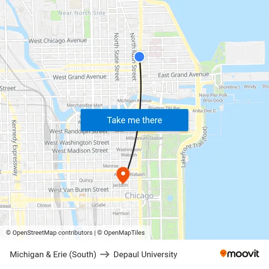 Michigan & Erie (South) to Depaul University map