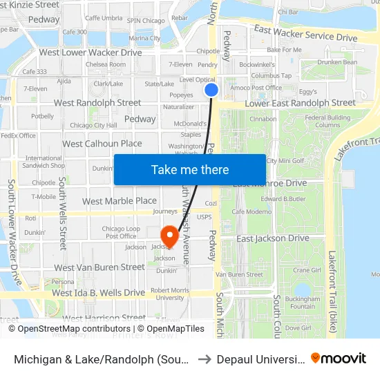 Michigan & Lake/Randolph (South) to Depaul University map