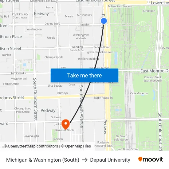 Michigan & Washington (South) to Depaul University map