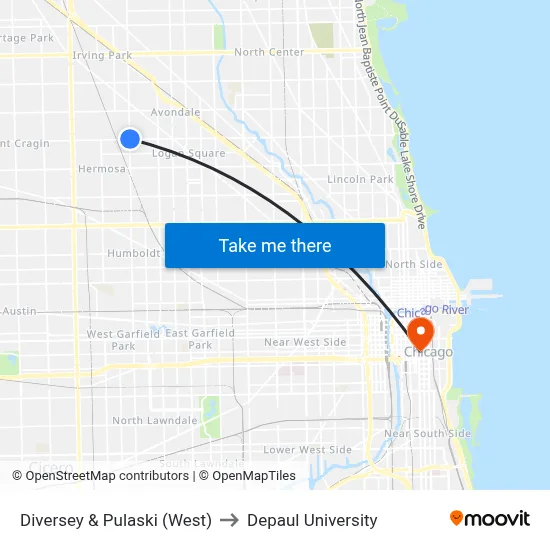 Diversey & Pulaski (West) to Depaul University map